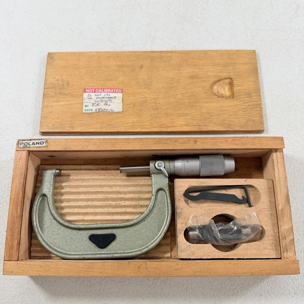 VIS Outside Micrometer 2-3" .0001" W/ Wooden Case‎ & Tools Made In Poland